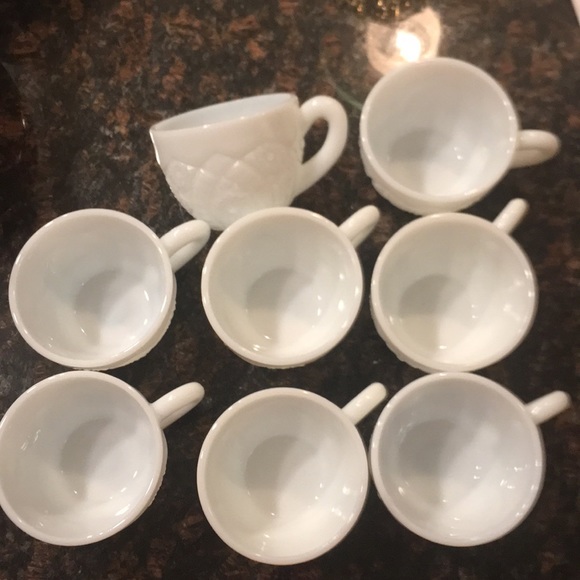 Vintage Sunflower Milk Glass Tea Cups